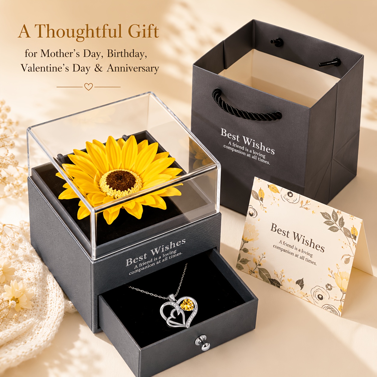 Women's Interlocking Double Heart Synthetic Zirconia Pendant Necklace Set