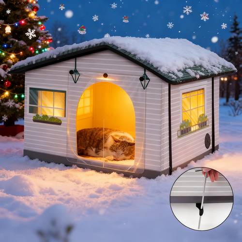 outdoor winter cat house kitty shelter with cat pad insulated and door for
