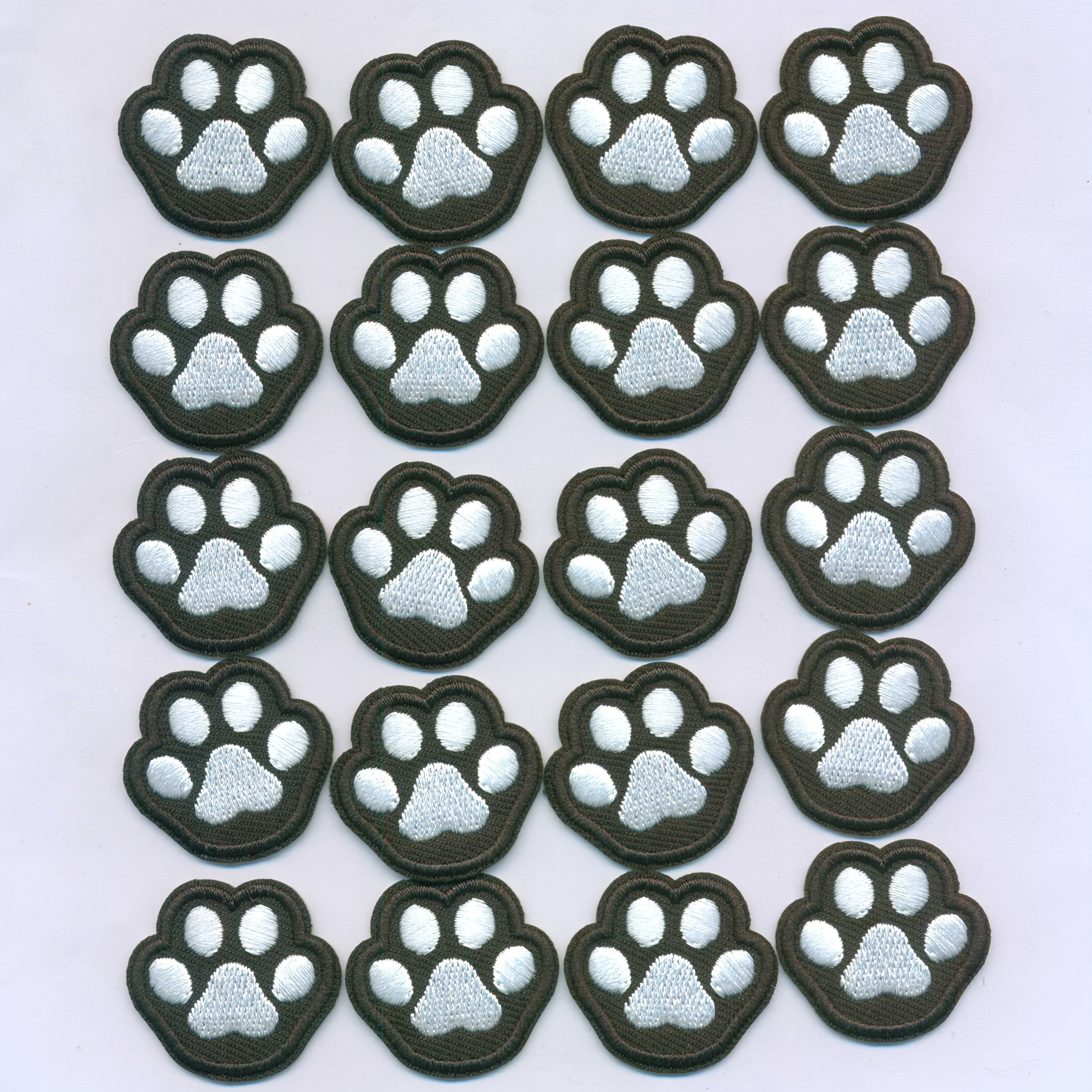 

20pcs Classic White Paw Print Patches, Glittery Brown Border For Clothing And Crafts