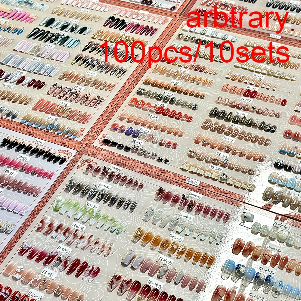 TEMU 100pcs 10 Boxes Nail Art Random Assortment, Short Nails, Medium-long Nails, Long Nails, Nails, Almond Nails, Square Nails, Y2k Nails, Red, Blue,