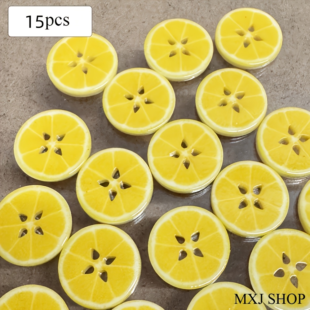 15pcs Sliced Lemon Cute Cartoon Button Shirt Coat Men And Women Chiffon Shirt High-end Versatile Four-eye Button