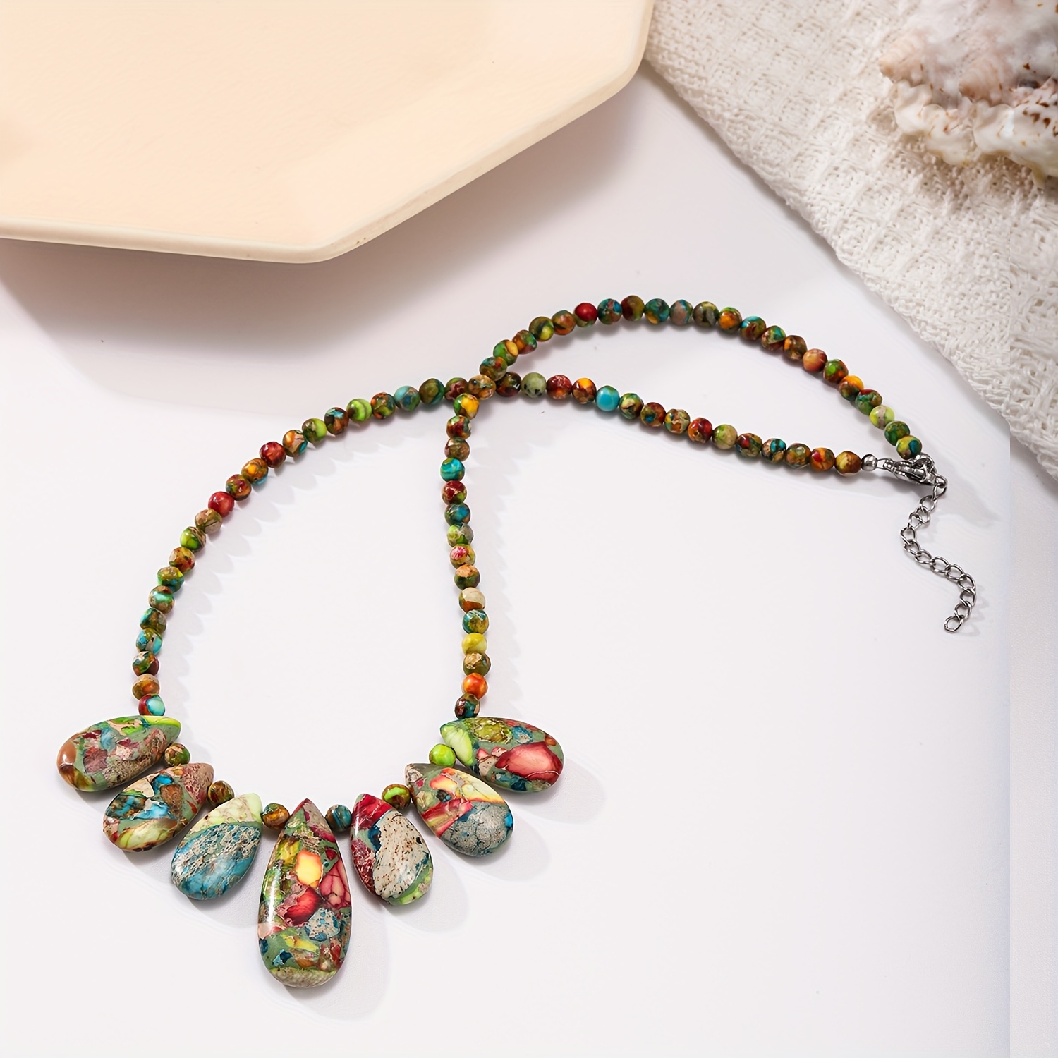 TEMU Natural Stone Unique Colorful Water Drop Necklace: & , Symbol Of - Perfect For Summer Parties And Mother's Day Gifts