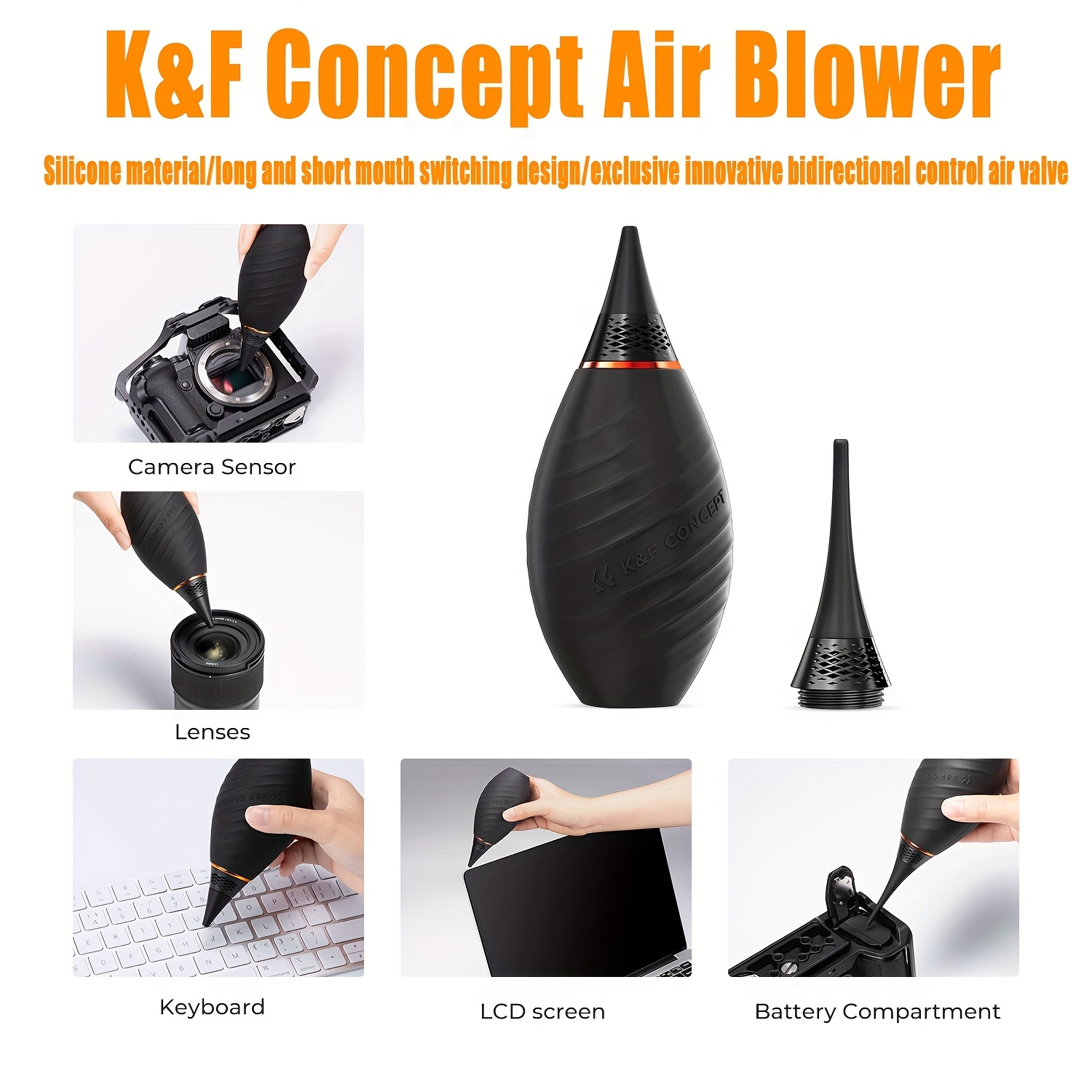 TEMU Air Blower, Dust Removal Blower, Featuring A Long/short Nozzle Switch Design, Single-inlet Camera Lens Blower, Made Of Silicone, With Ergonomic