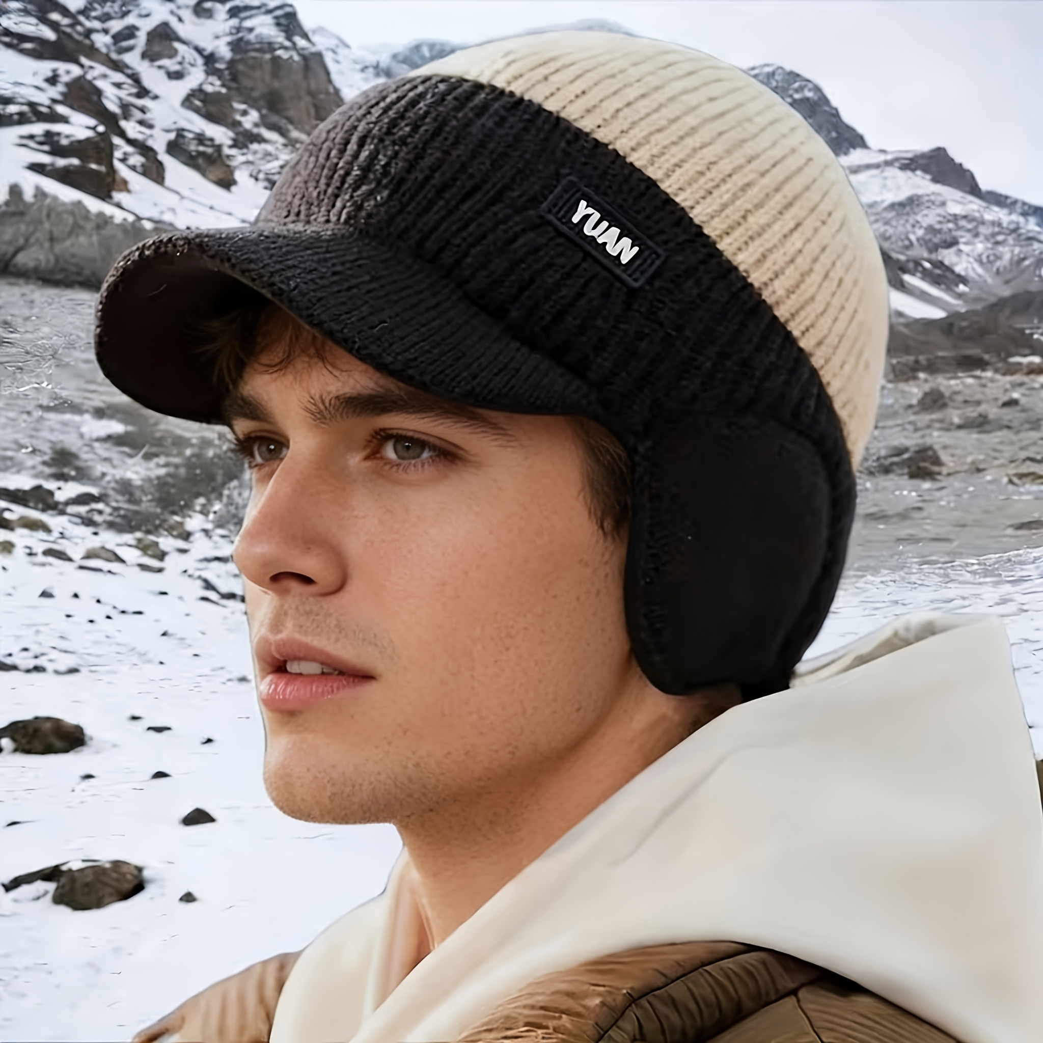 Men's Thick Knit Hat with Ear Flaps for Cold Weather