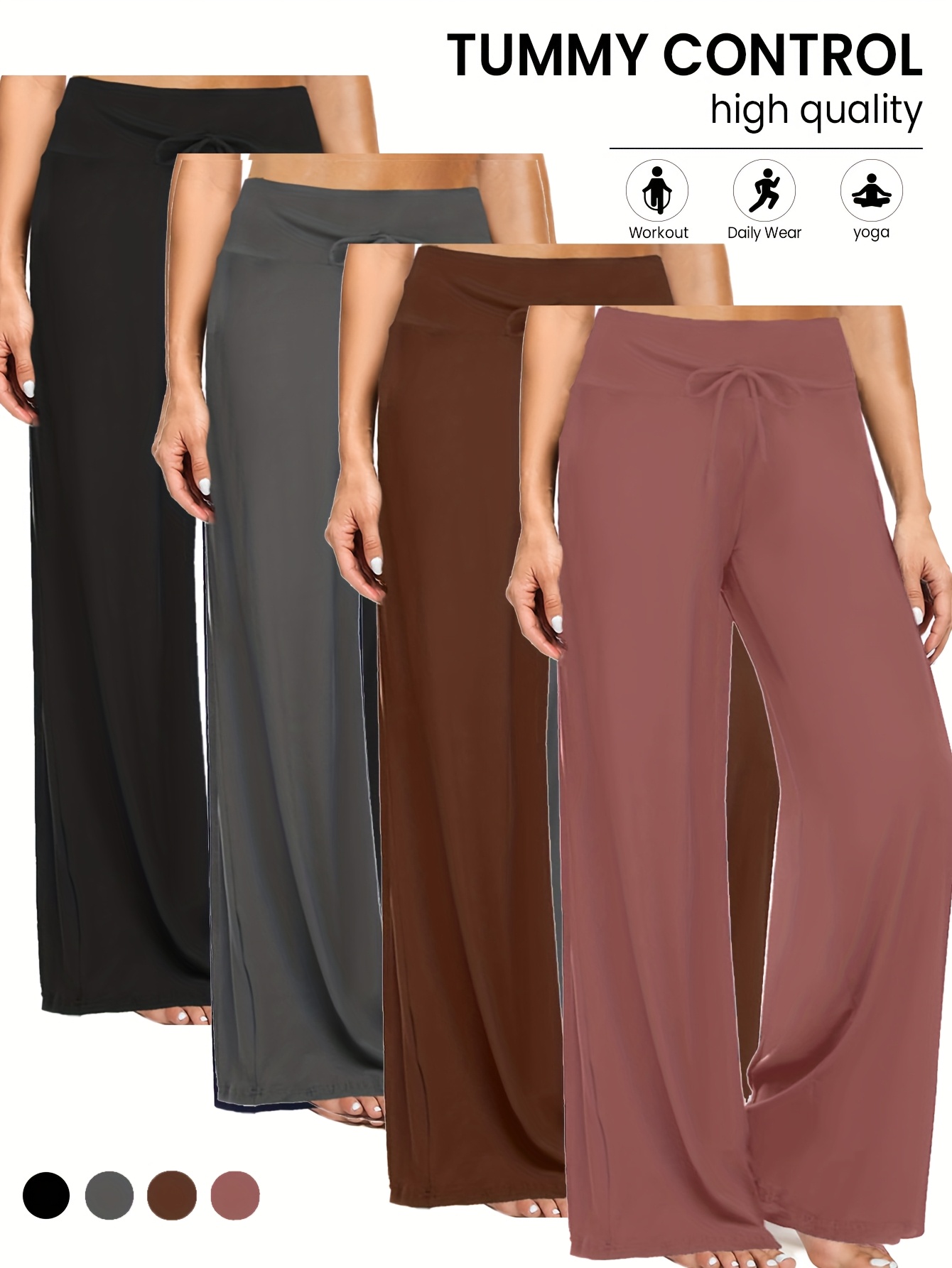 4pack wide leg palazzo pants for women high waist casual   pants loose dress pants stretchy