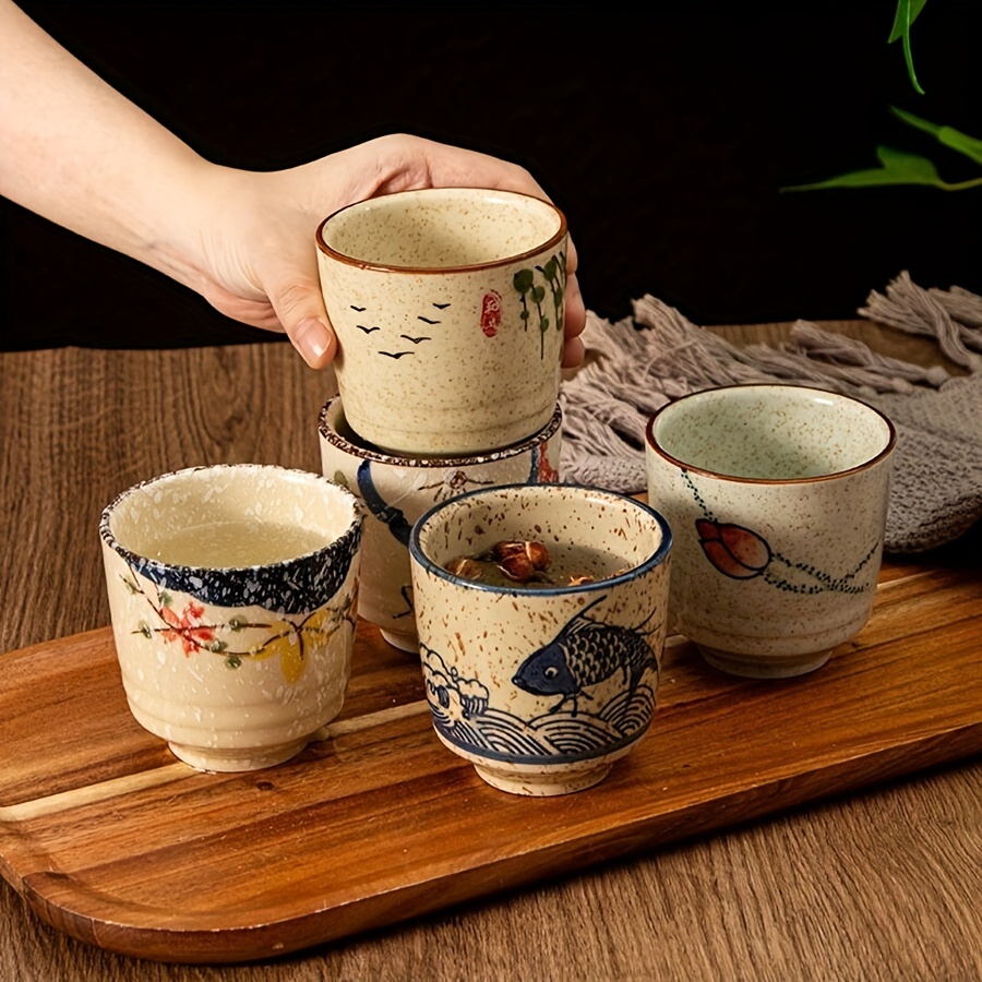 

2pcs Japanese-style Ceramic Tea Cups, 5oz Hand-painted Vintage Floral And Bird Design, Insulated Reusable Multipurpose Teacups, Hand Wash Only