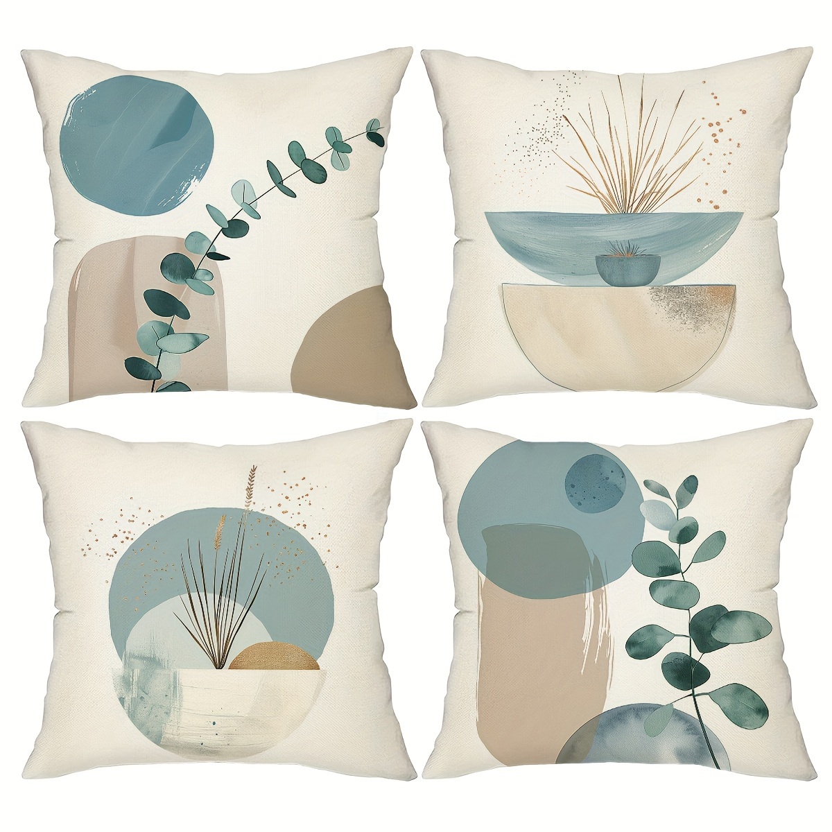 

4pcs, Boho Abstract Plant Throw Pillow Covers, Eucalyptus Leaves Print Decor Cushion Covers, 18in*18in, Decorations For Home Farmhouse, For Couch Sofa Living Room Bedroom, Without Pillow Inserts