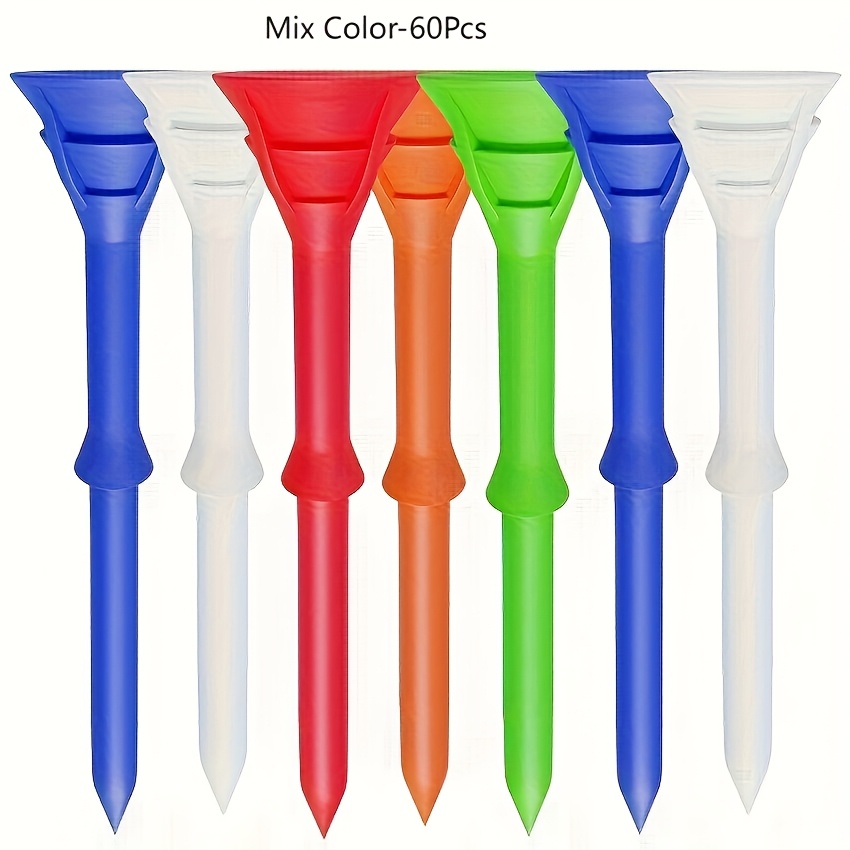 TEMU Tees de golf en plastique 83 mm en paquet de 30/60, tees de golf durables et stables en 6 couleurs pour la pratique