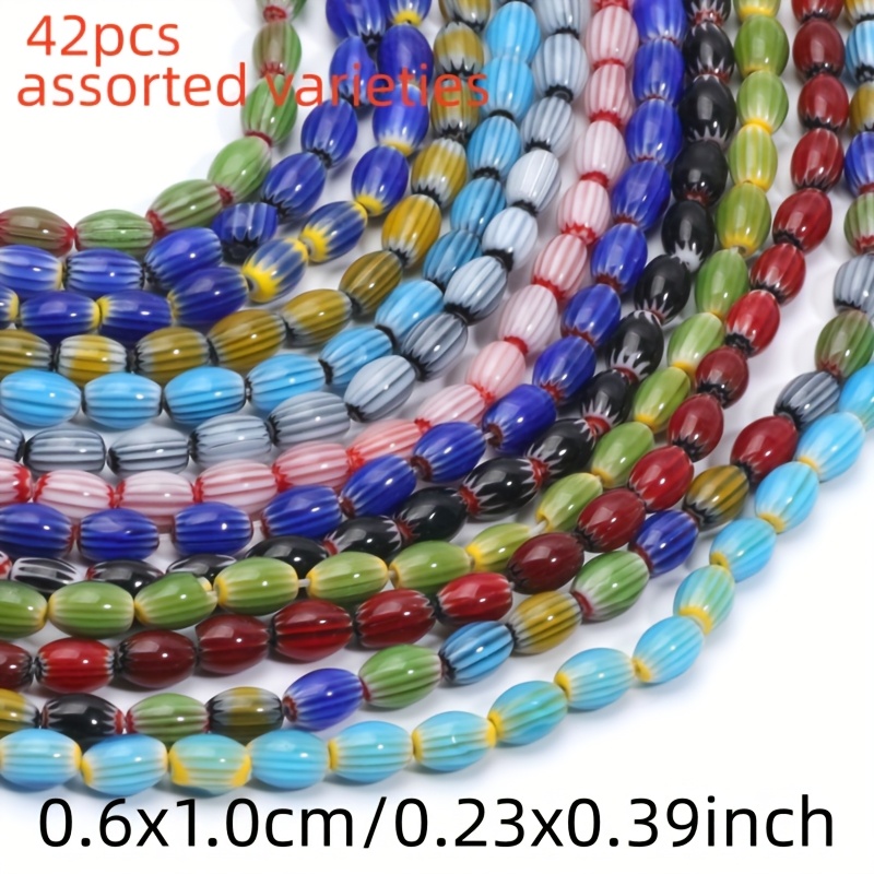 TEMU Perline distanziali sfuse in vetro ovali 6x10mm, 42 pezzi, colori assortiti, per creazione di gioielli fai da te, bracciali, collane, ciondoli