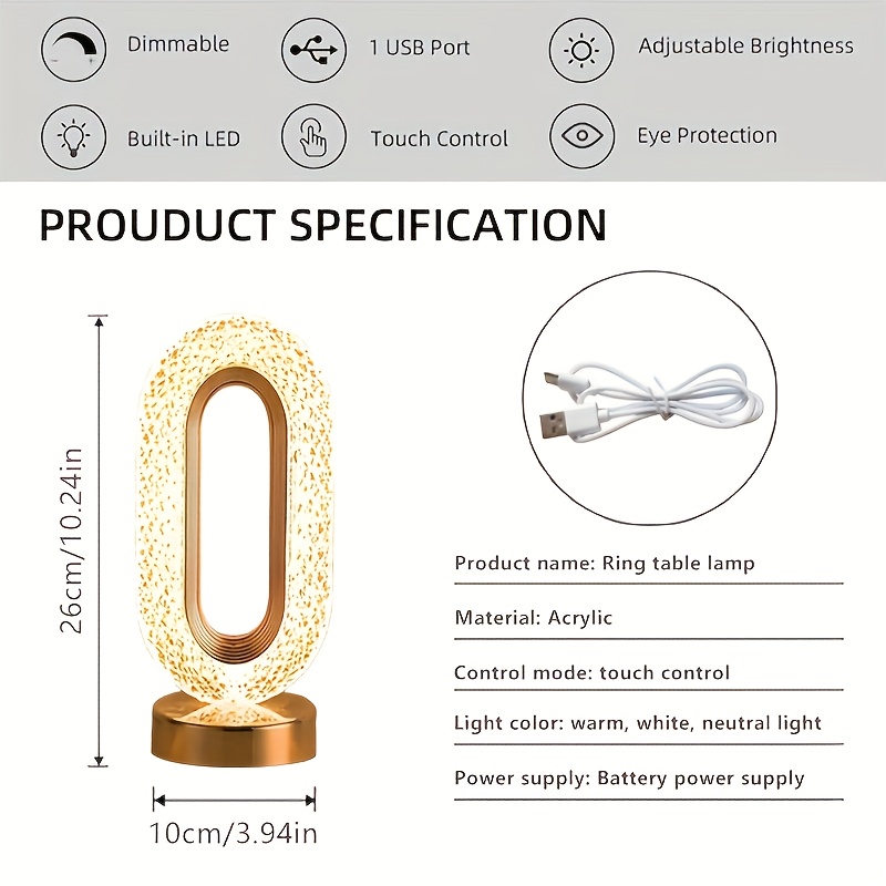 2pcs usb rechargeable   led desk lamp modern minimalist oval crystal table light mini usb charging nightlight for office bedroom reading living room with 3   dimmer   decor accessory for study rooms bars and stylish tables Product details 2