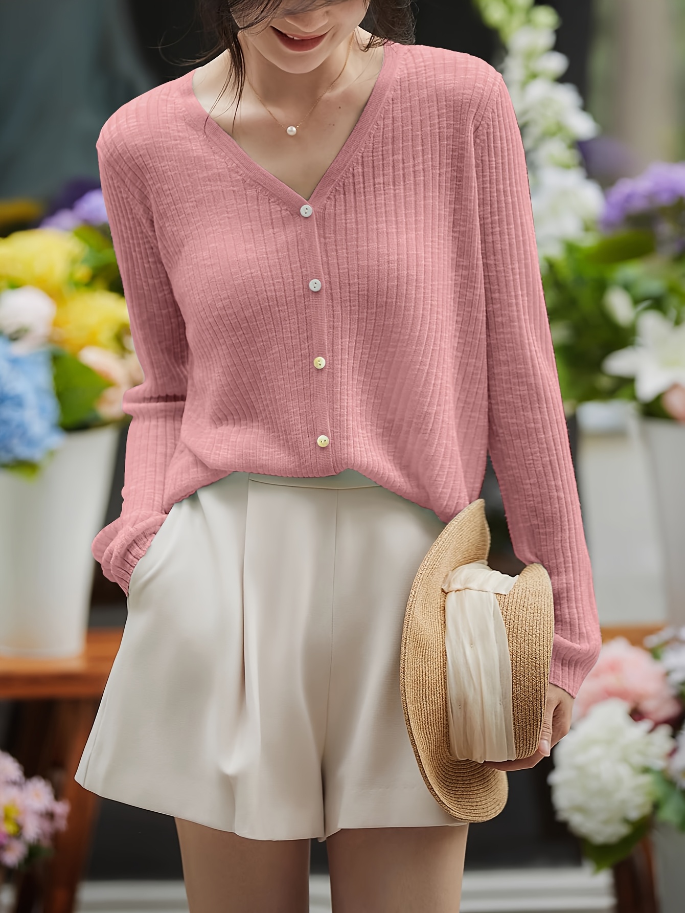 women's lightweight blouse soft pink open front cardigan non