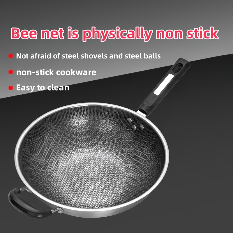 

Versatile Non-stick Honeycomb Skillet - Stainless Steel Wok & Saute Pan For Gas & Induction Cooking, Handwash Only, Essential Kitchen Accessory Honeycomb Cookware