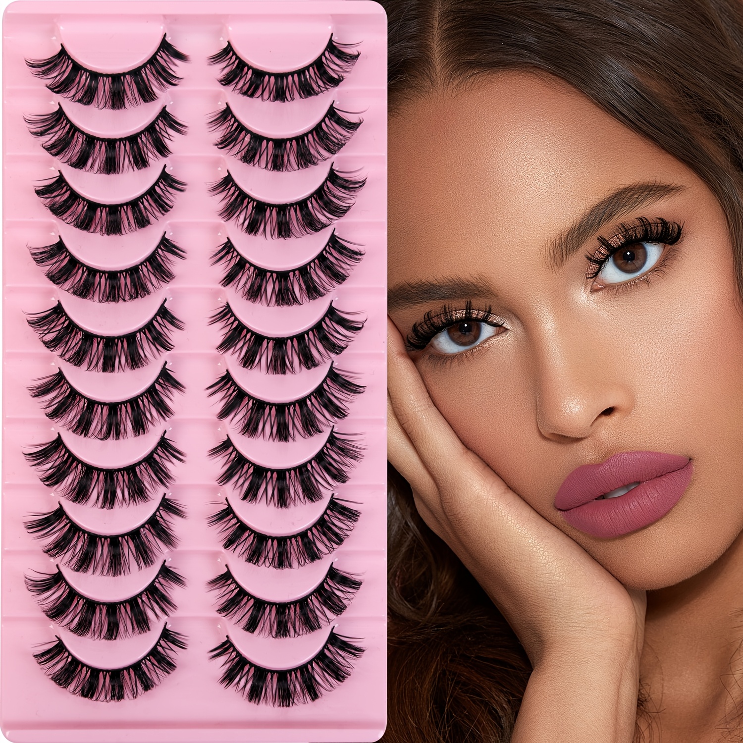Image of 10 Pairs Reusable Doll Eye False Eyelashes - Full Strip D , Fluffy Natural Cat-eye Lashes, Handmade With , Parties, &