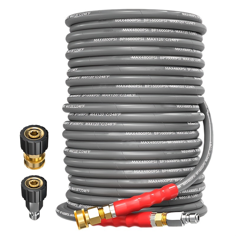 

100ft High-pressure Washer Hose, 4800 Psi, Water, Up To 248°f, Commercial Grade Steel Wire Braided, Kink-proof Extension Connect 3/8'' Fitting