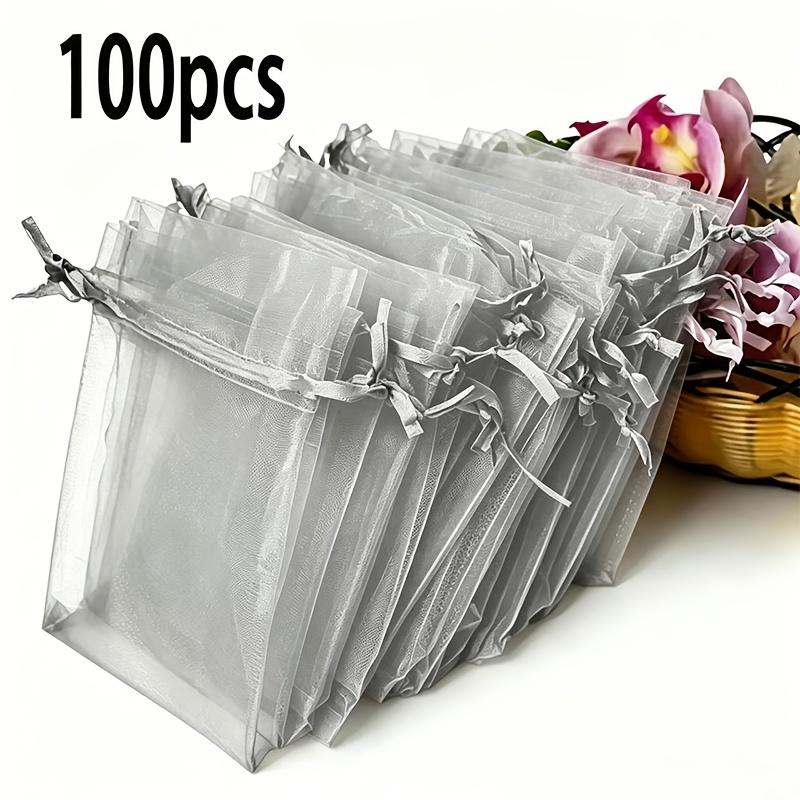 TEMU 100pcs Transparent Organza Gift Bags With Drawstring Closure - Suitable For Wedding Favors, Party Supplies, Jewelry, Candy & Decorations | Small