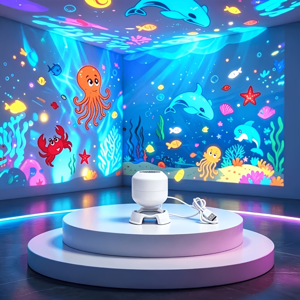 TEMU 360 Degree Rotating Led Starry Sky Ocean Projection Night Light Dynamic Projector Usb Plug-in Dimmable Atmosphere Light For Bedroom Living Room