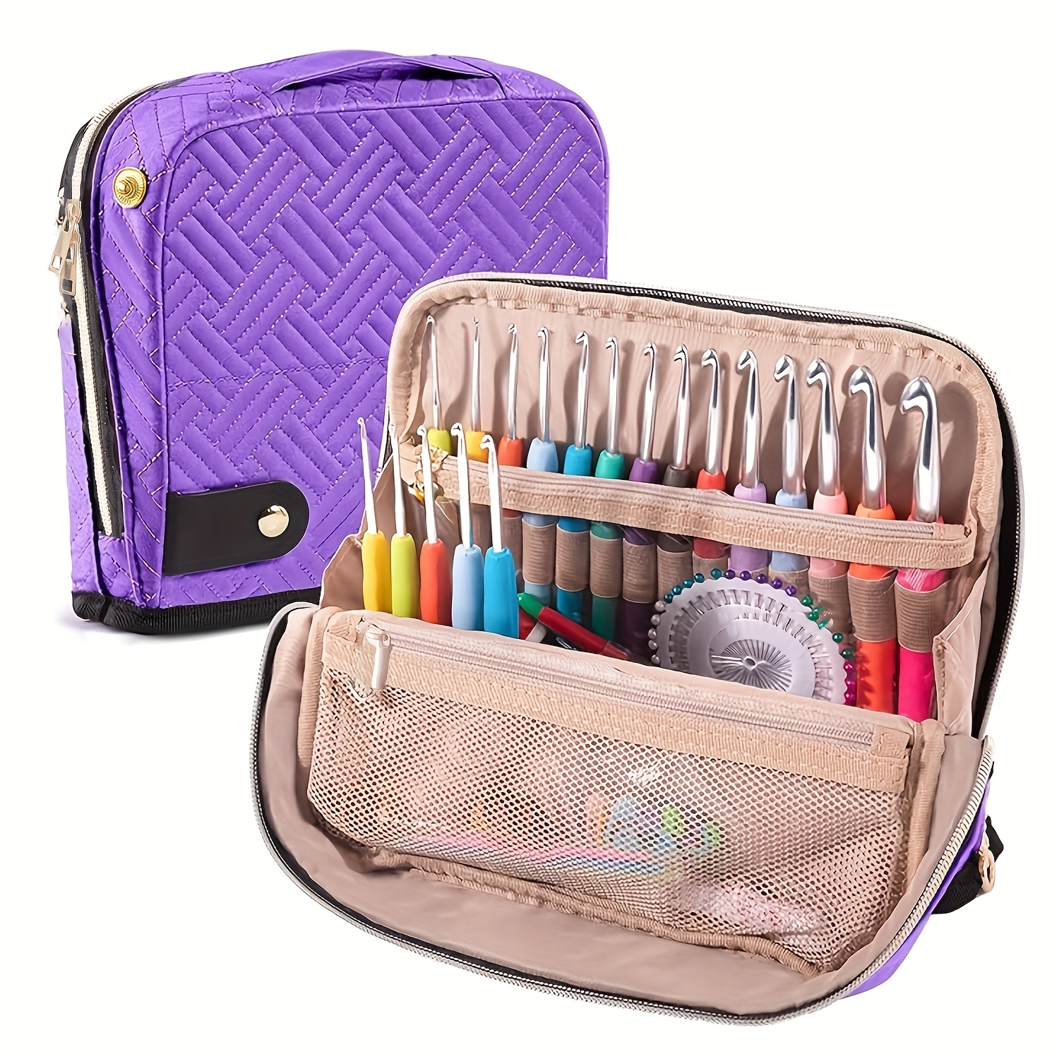 TEMU Quilted Empty Crochet Hook Case - Crochet Hook Organizer Case Stand Up-corchet Organizer - Crochet Hook Holder For Knitting & Crochet Supplies,