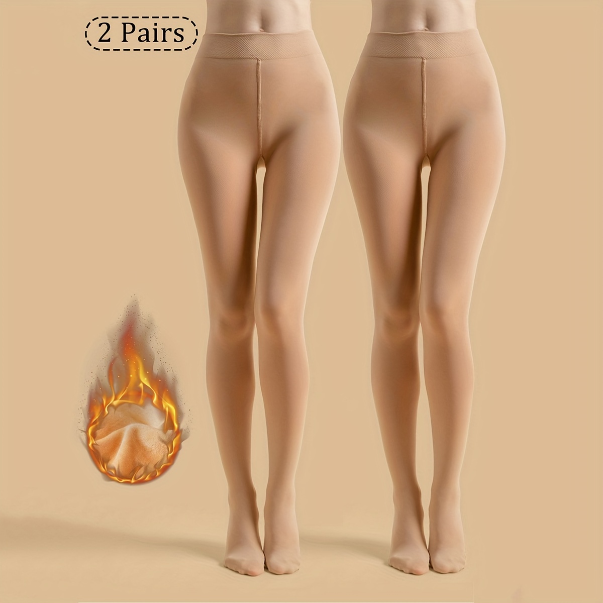 

2 paires de collants en peluche doublés solides, collants thermiques à pieds taille haute pour l'automne et l'hiver, bas et bonneterie pour femmes