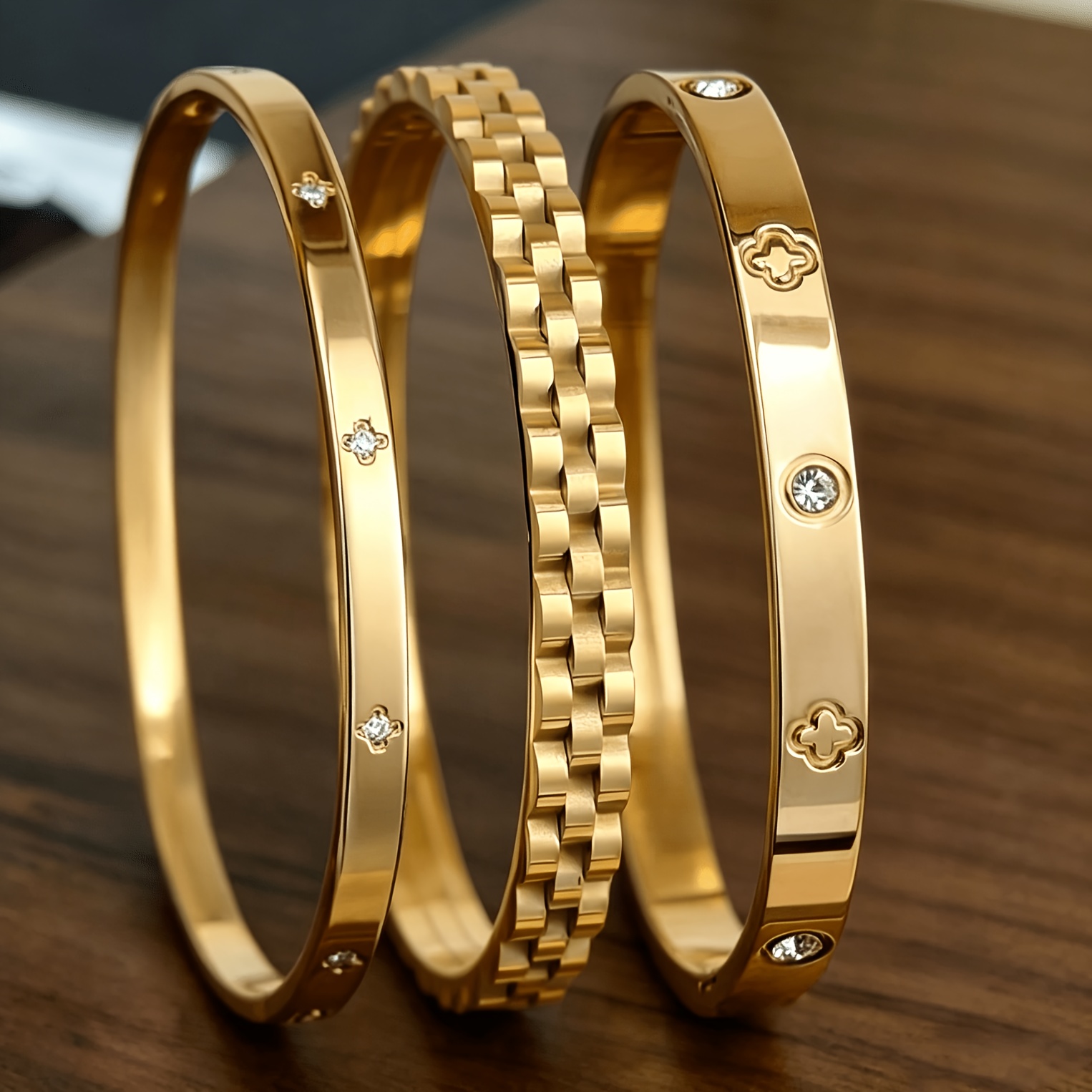TEMU 3pcs Easy Elegant All-match Clover Star Of Zirconia Bracelet For Women, Daily Party, Fashionable Luxurious Jewelry Gift, Mother's Day Gift,