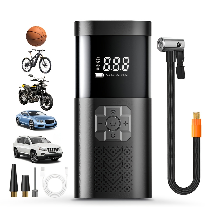 TEMU Portable Tire Inflator, Digital Display, Car Tire Pump, 150 Psi, Rechargeable Battery, Led Light, Cordless Air Pump, Bicycle Tire Pump, Suitable
