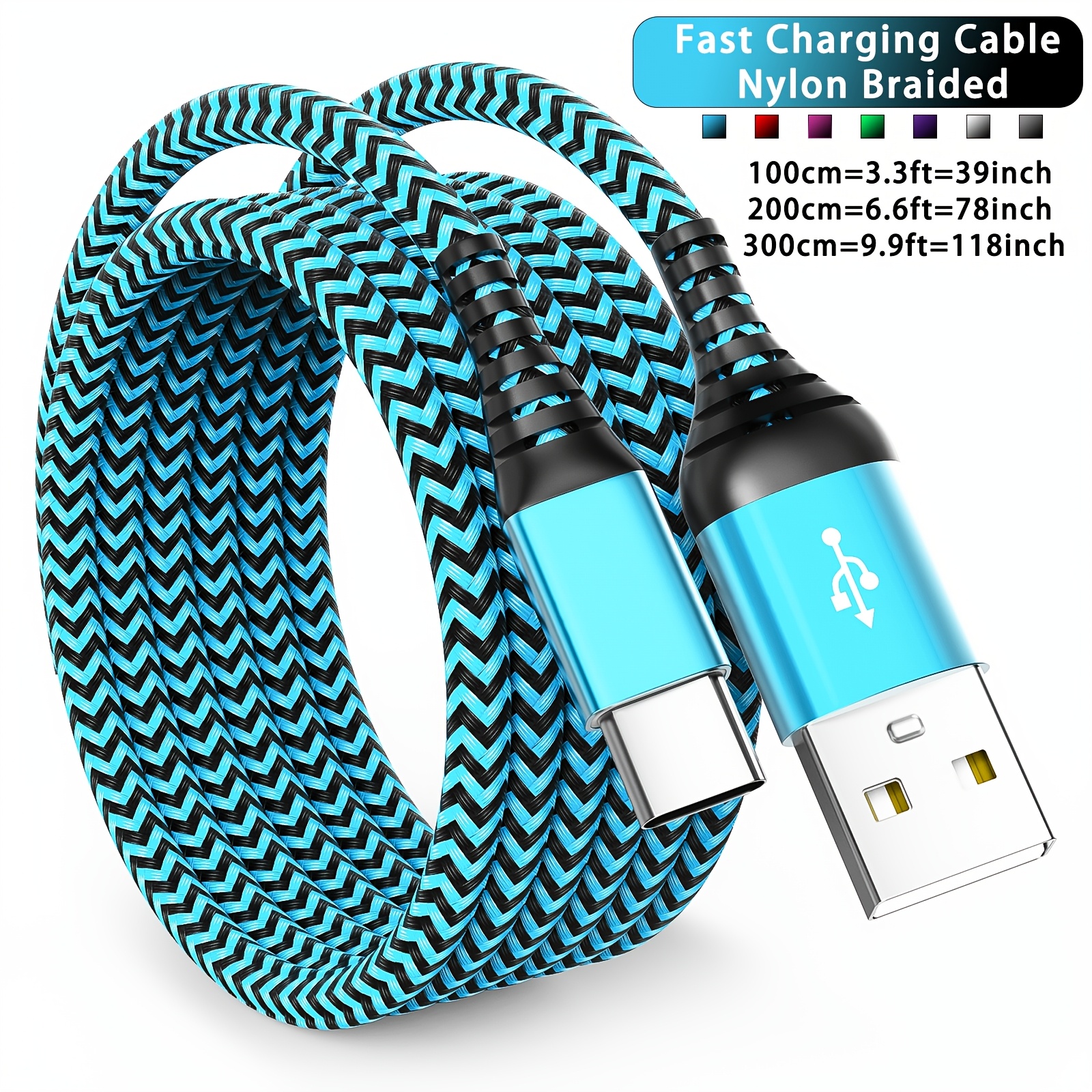 usb c nylon braided fast charging cable compatible with oneplus xiaomi for iphone 15 16 17 and other devices features data sync   3 3ft 6 6ft 9 9ft   for  