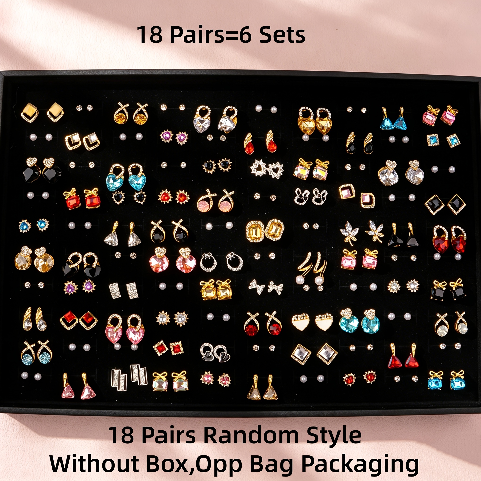 TEMU 18 Pairs Of Y2k Fashionable Women's Colorful Stud Earrings, Shiny Lock-shaped Heart, Flower, And Earrings, Suitable For Daily Wear, Parties, And