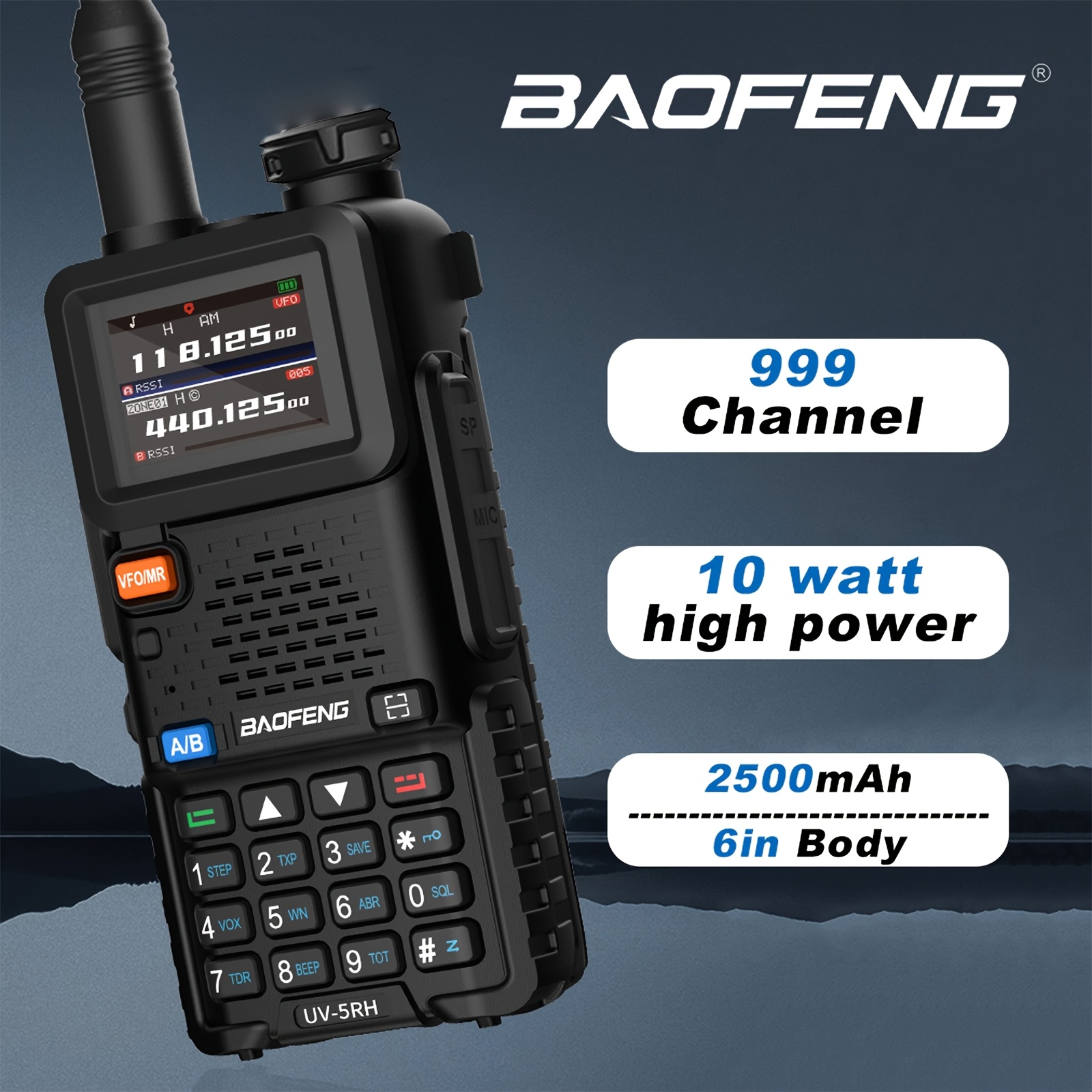 2 парчиња 5rh walkie-talkies со 2500mah type-c директно полнење - 999-насочен далечински едно-клик фреквенциско совпаѓање, uhf, 136-174mhz/400-520mhz, полнење на литиум-полимерни батерии, идеални за надвор, патување, планинарење, велосипедизам и кампување, надворешна комуникација | дигитален walkie talkie | издржлив walkie talkie Детали за производот 1