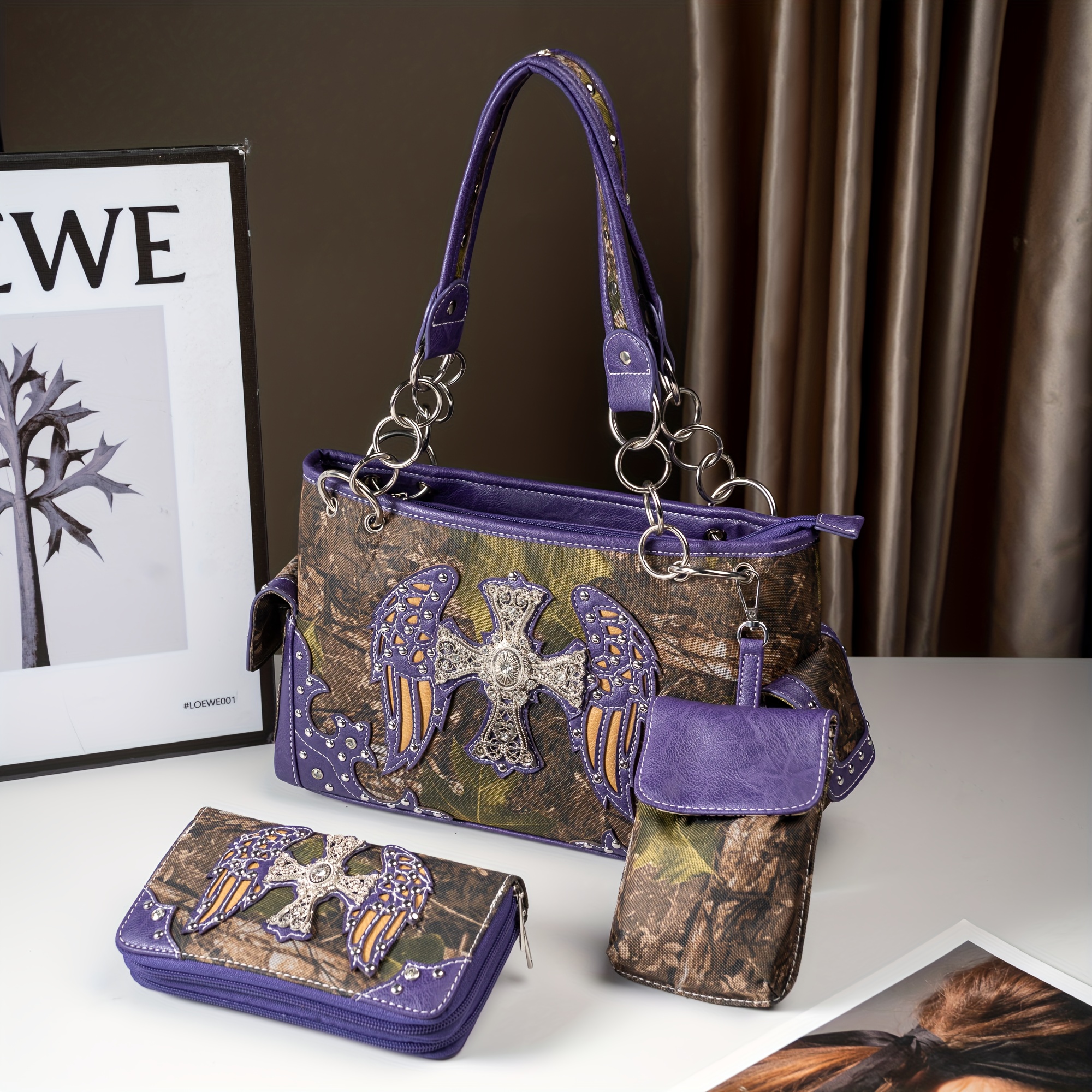 western style camouflage purse studded Temu