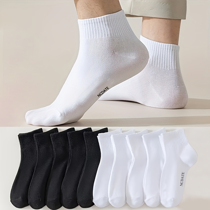 E-shop 10 Paar NCDATE Atmungsaktive Schweißabsorbierende Knöchelsocken mit Minimalistischem Buchstabendesign - Schwarz & Weiß, Unisex für Männer &
