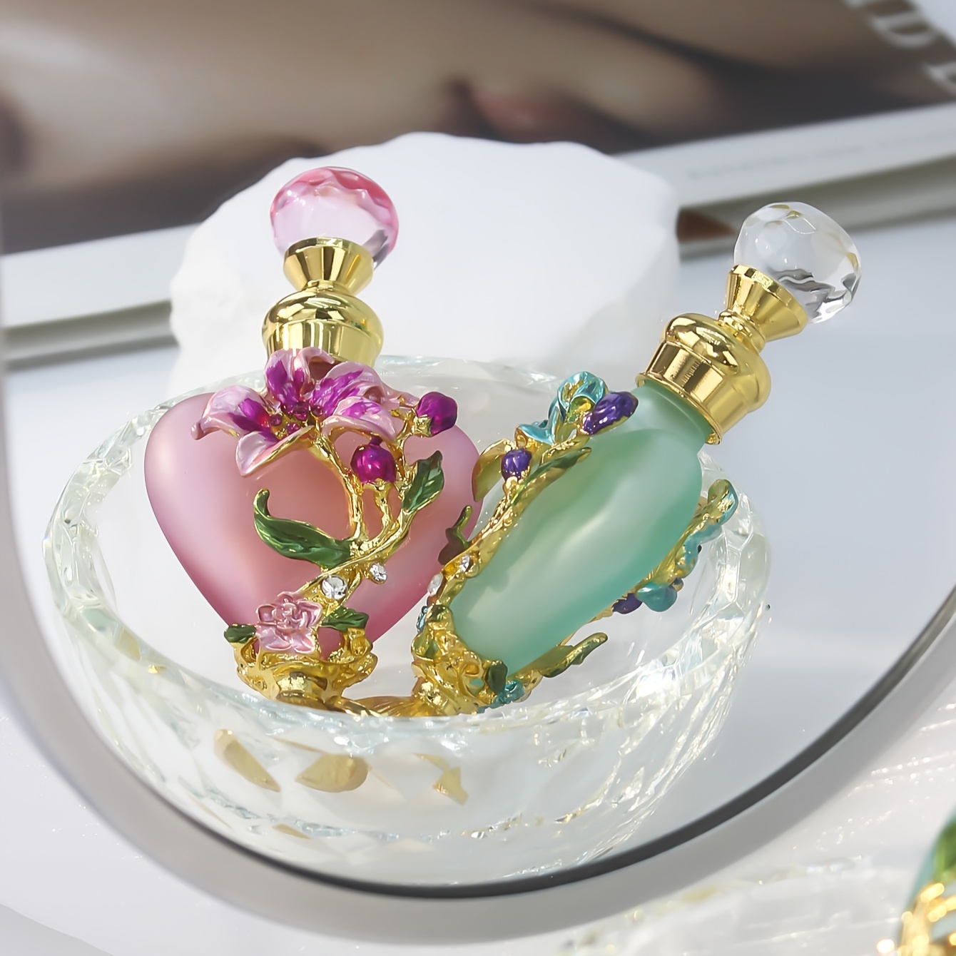 10ml Vintage Peach Heart Stained Glass Perfume Bottle with Orchid Design  Travel Festivals, Essential Oil Dispenser (No