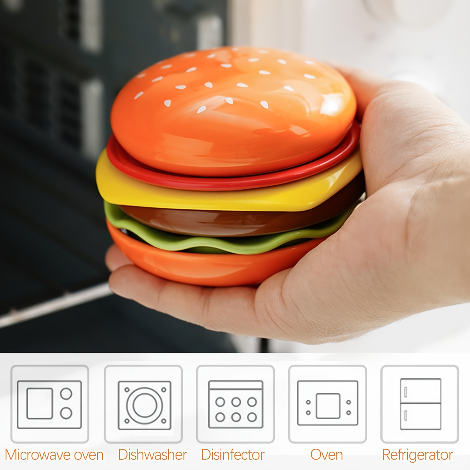 6 layer stackable hamburger shaped mini plates colorful plastic durable plates for family dinners parties picnics space saving design easy table decor snack serving trays party serving dishes tableware material Product details 5