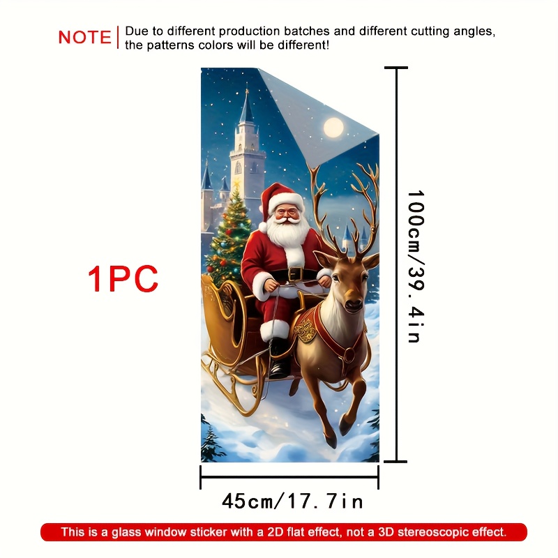 TEMU 2d Flat, 1pc Christmas 2d Flat Window Sticker, Santa Riding Reindeer Sleigh Christmas Decorations, Bathroom, Kitchen, Office Decoration,