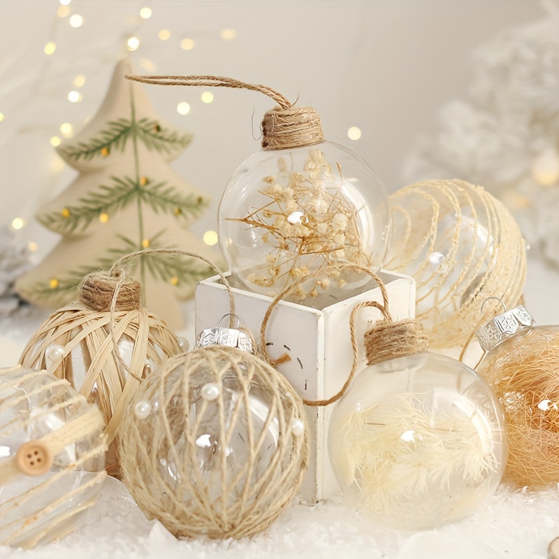 

6-piece Glam Style Christmas Ball Ornament Set With Hemp Rope, Clear Festive Baubles For Home & Christmas Tree Decor, Adjustable Carnival Theme Decorations Without Feathers, No Electricity Required