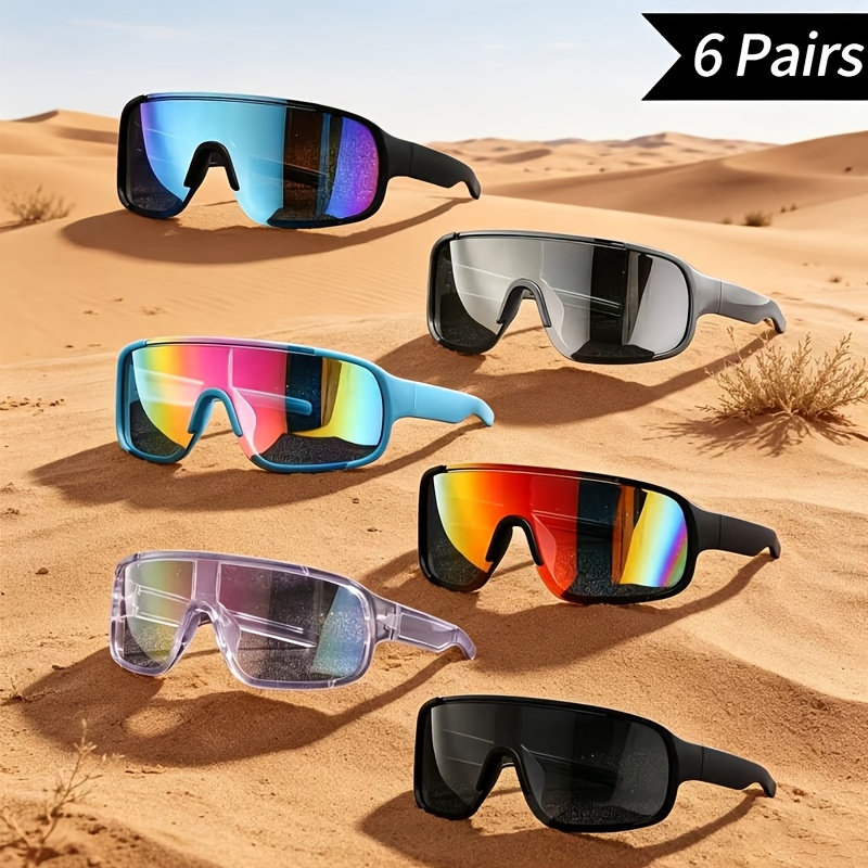 TEMU 6 Pairs Of Men's And Women's Fashionable Sports Glasses - Lightweight , Resistant, Durable, Anti Glare, High-definition Lenses - Suitable For