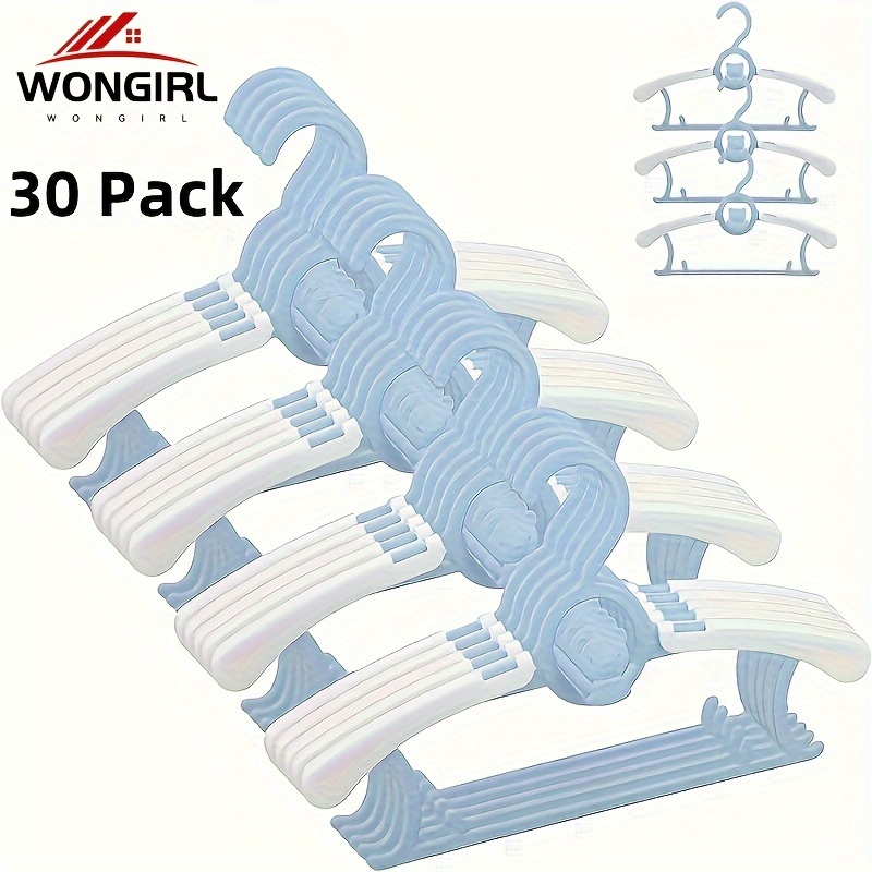 

30 cintres en plastique pour bébés WONGIRL, séchoirs rétractables en PP, antidérapants, durables, pour salle de bain, chambre à coucher, placard, garde-robe, maison, dortoir, organisation du rangement