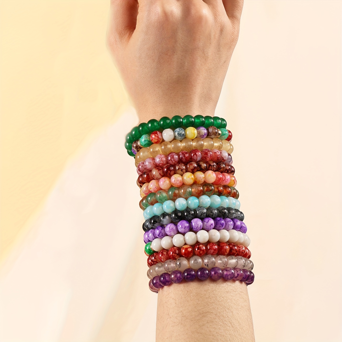 14pcs/set Multicolor Beaded Glass Bracelets, Unique Cracked Design, Daily  wear and gift glittering and translucent adjustable glass bracelet