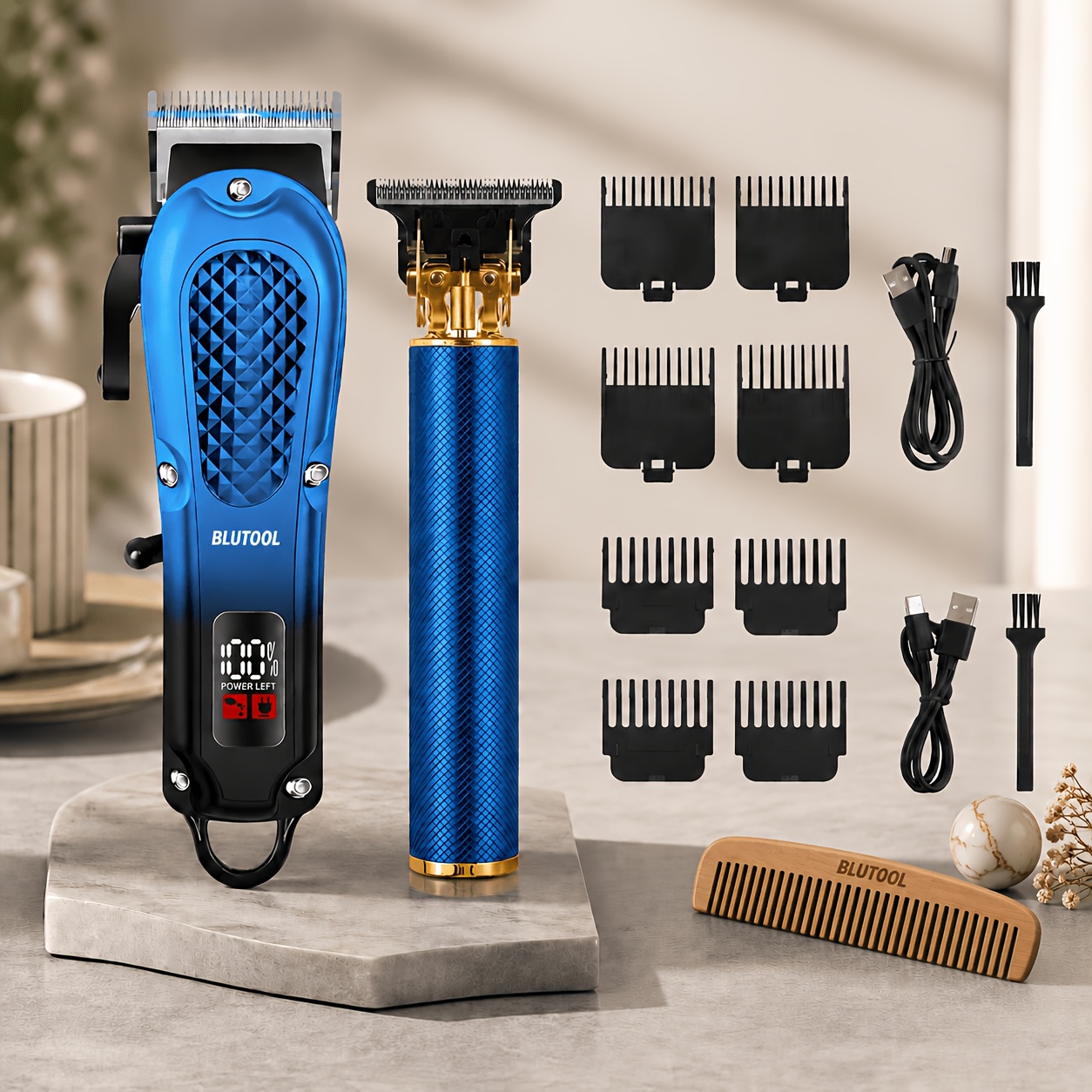 TEMU 2/4pcs Professional Men Grooming Kit, Cordless Hair Clipper, Detail Trimmer, Usb Rechargeable Barber Hair Cutting Set With Guide Combs, Premium