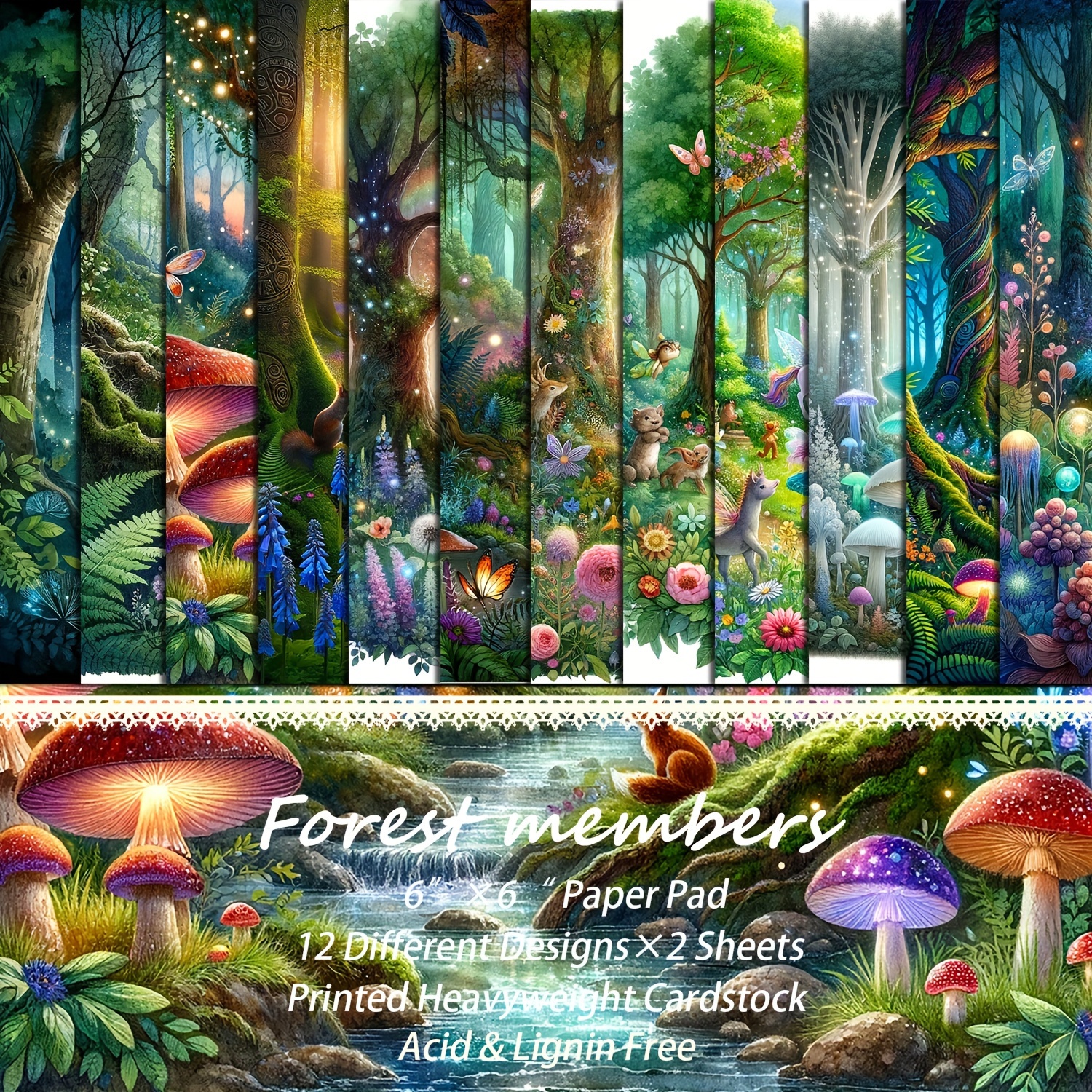 

24 Sheets Jai Iman Animal Forest Theme Paper Pad - 12 With Whimsical Forest Scenes, Diy Crafts, Bullet Journals, Greeting Cards & Mini Gift Packaging, Supplies And Accessories