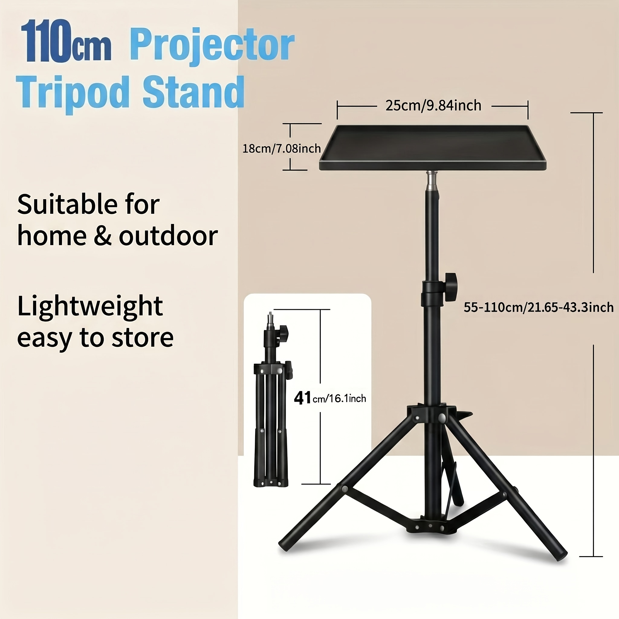 Temu – TEMU Projector Stand With Tray, 3-height Adjustable Foldable Desktop And Floor Stand, 1/4″ Screw Fits Most Projectors, Cameras, And Ring Lights