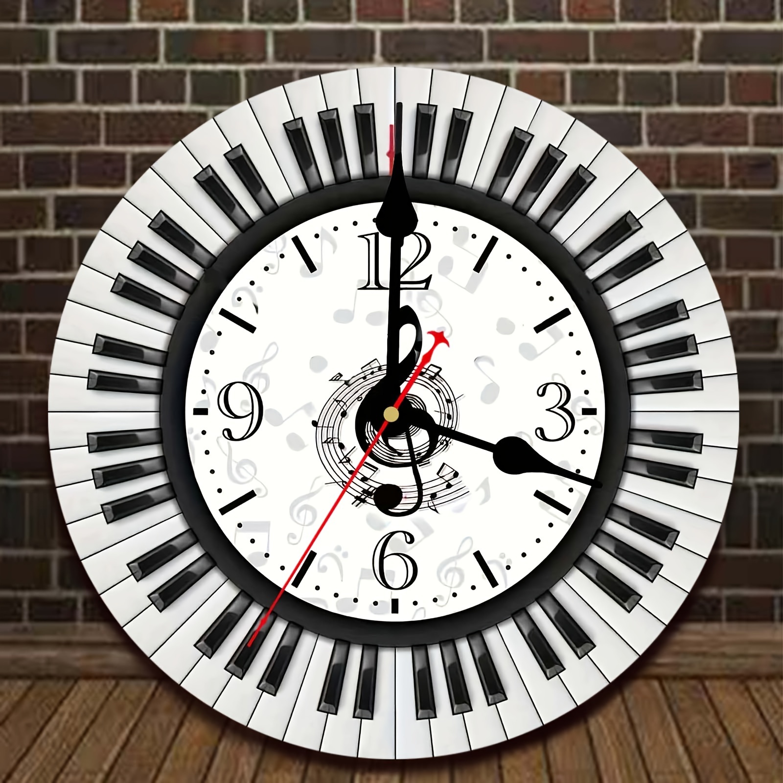 

1pc Piano Keys Musical Notes Modern Simple Wooden Wall Clock Silent Non-ticking Clock For Living Room Home Office Aa Battery (not Included)