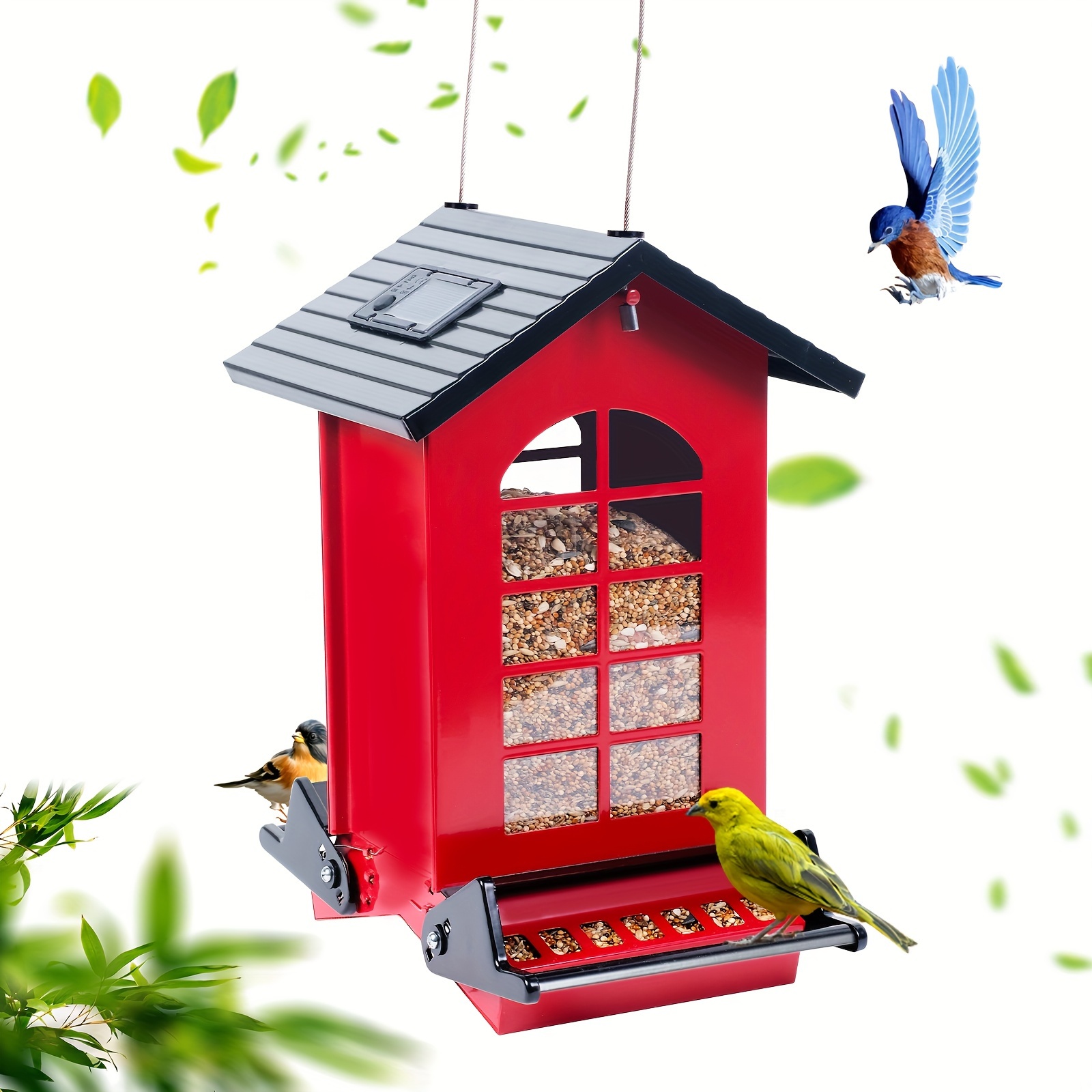 

Solar Bird Feeder Squirrel Proof For Outdoors Hanging, 8lbs Metal Hanging Bird Feeder With Bilateral Weight-activated Perches, Large Capacity Feeder For Outside Wild Bird, Squirrel Chewing Proof