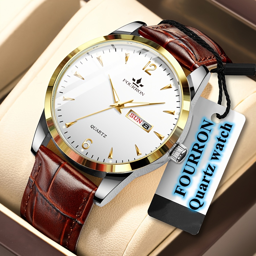 Image of 1pc Fourron Brand Men's Quartz Watch Tpu Strap Round Dial Luminous Week Date Display Ipx7 Waterproof Multifunctional Fashion Casual Wristwatch Friend Birthday Family Gathering Party Gift