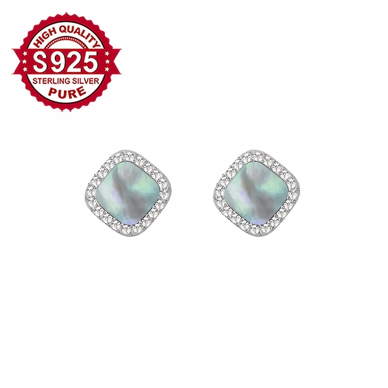 Women's S925 Silver Square Synthetic Zirconia Stud Earrings