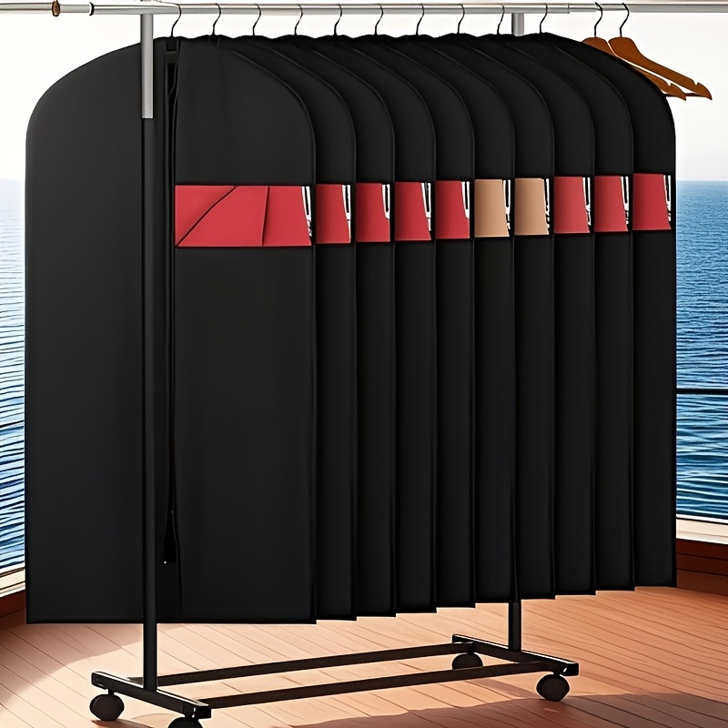 5pcs Black Washable Suit Covers with Transparent Windows for Shirts, Suits, Dresses – Multiple Sizes Up to 55" Length