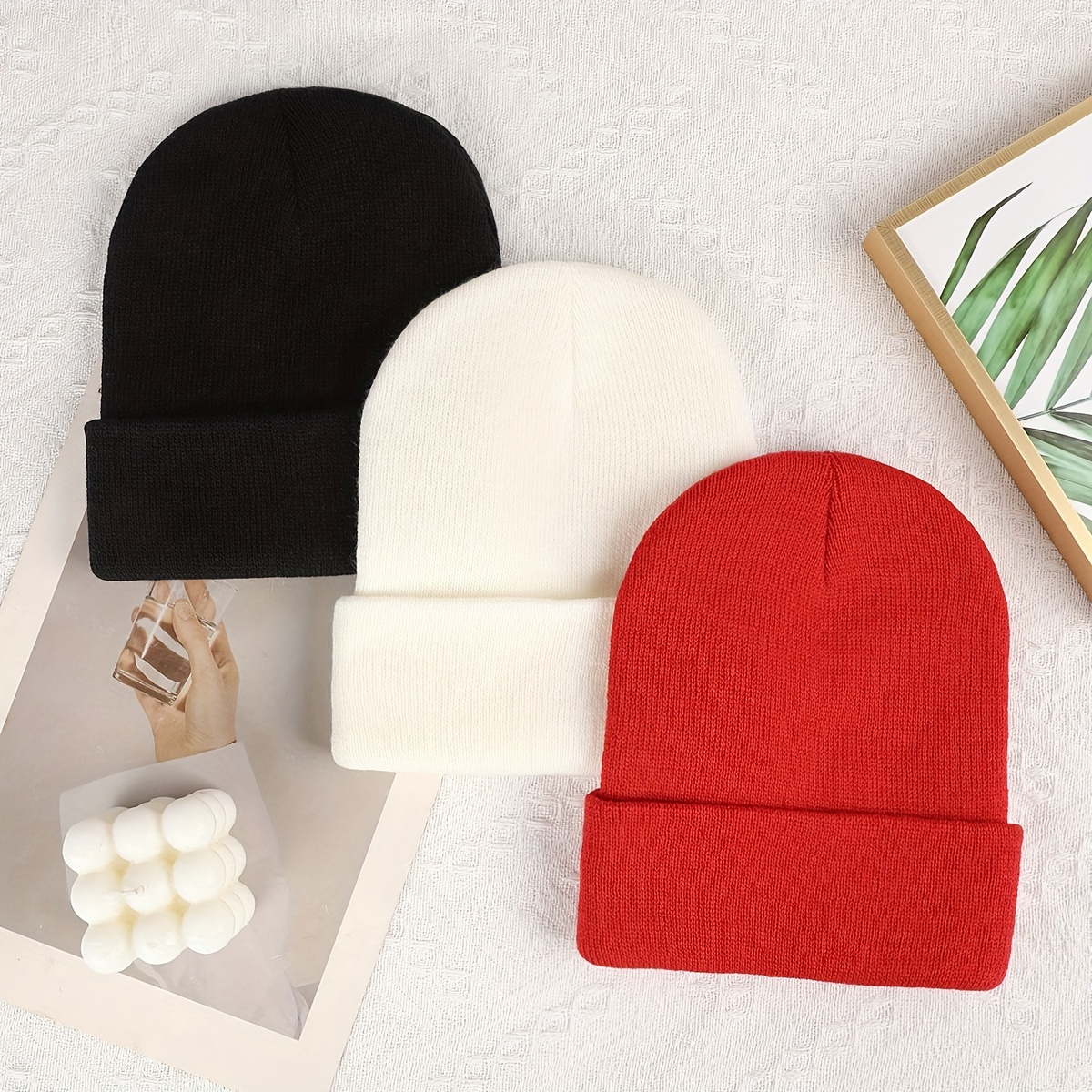 

3-pack Men' Color Acrylic Knit Skullies & Beanies - Winter Warm Caps For Outdoor Wear