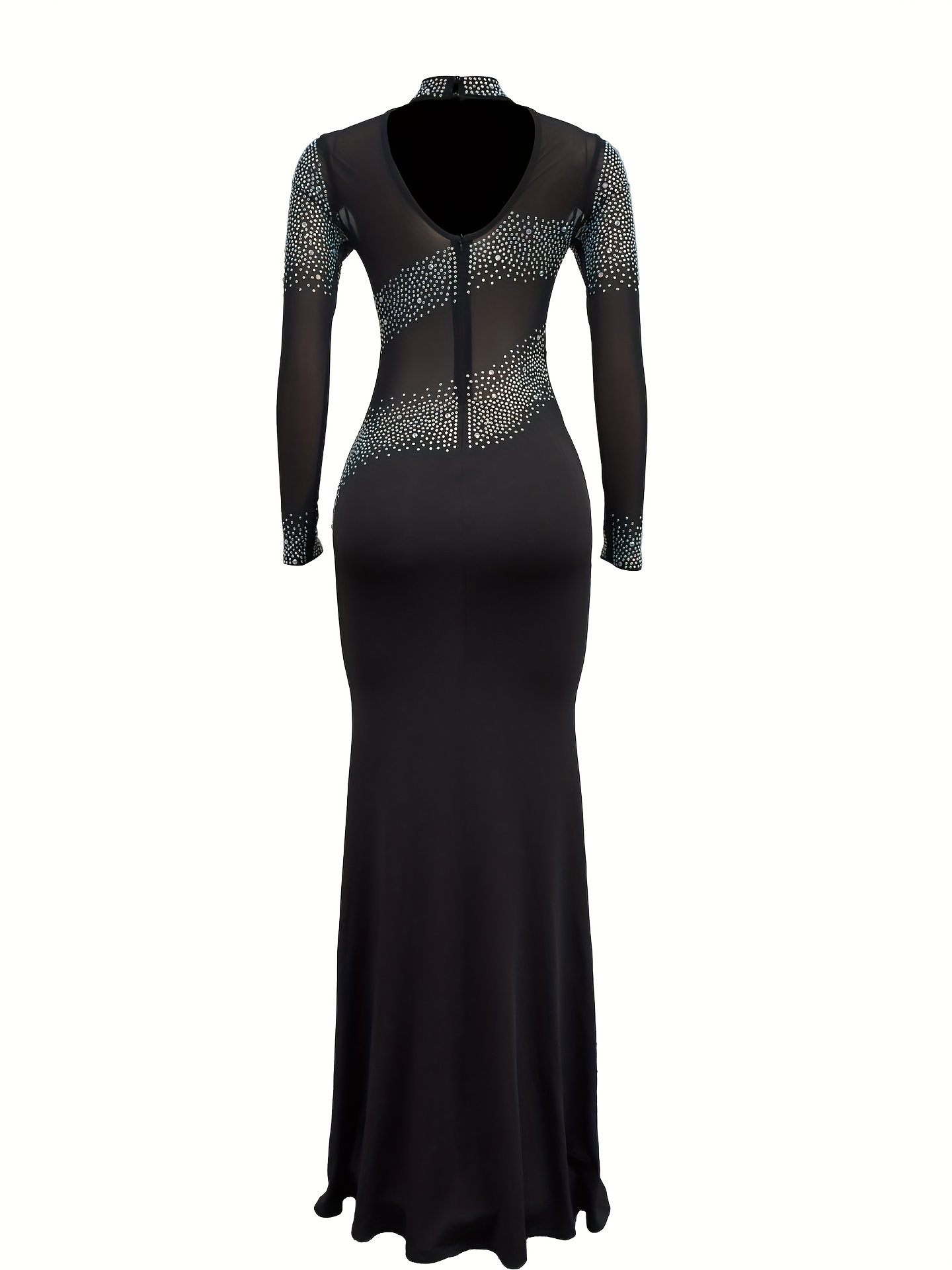 mesh stitching sequin cocktail dress elegant long sleeve slim fit floor length evening dress for party banquet womens clothing details 3