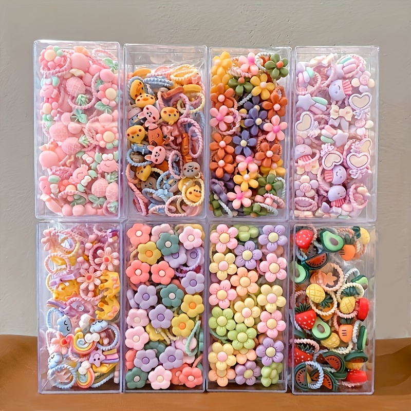 

50pcs Of Cute Cartoon Thumb Hair Ties - Non-damaging, Rubber Bands For Styling - Plastic Material,