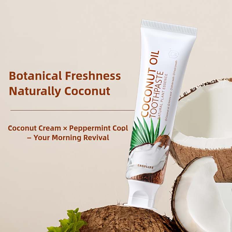 2pcs Natural Coconut Oil Toothpaste for Sensitive Gums & Teeth - Gentle Whitening Formula with Coconut Oil & Coconut Milk, Deep Cleaning, Removes Stains, Gentle Oral Care, Fresh Breath Solution | Tropical Packaging | Coconut Oil Infused