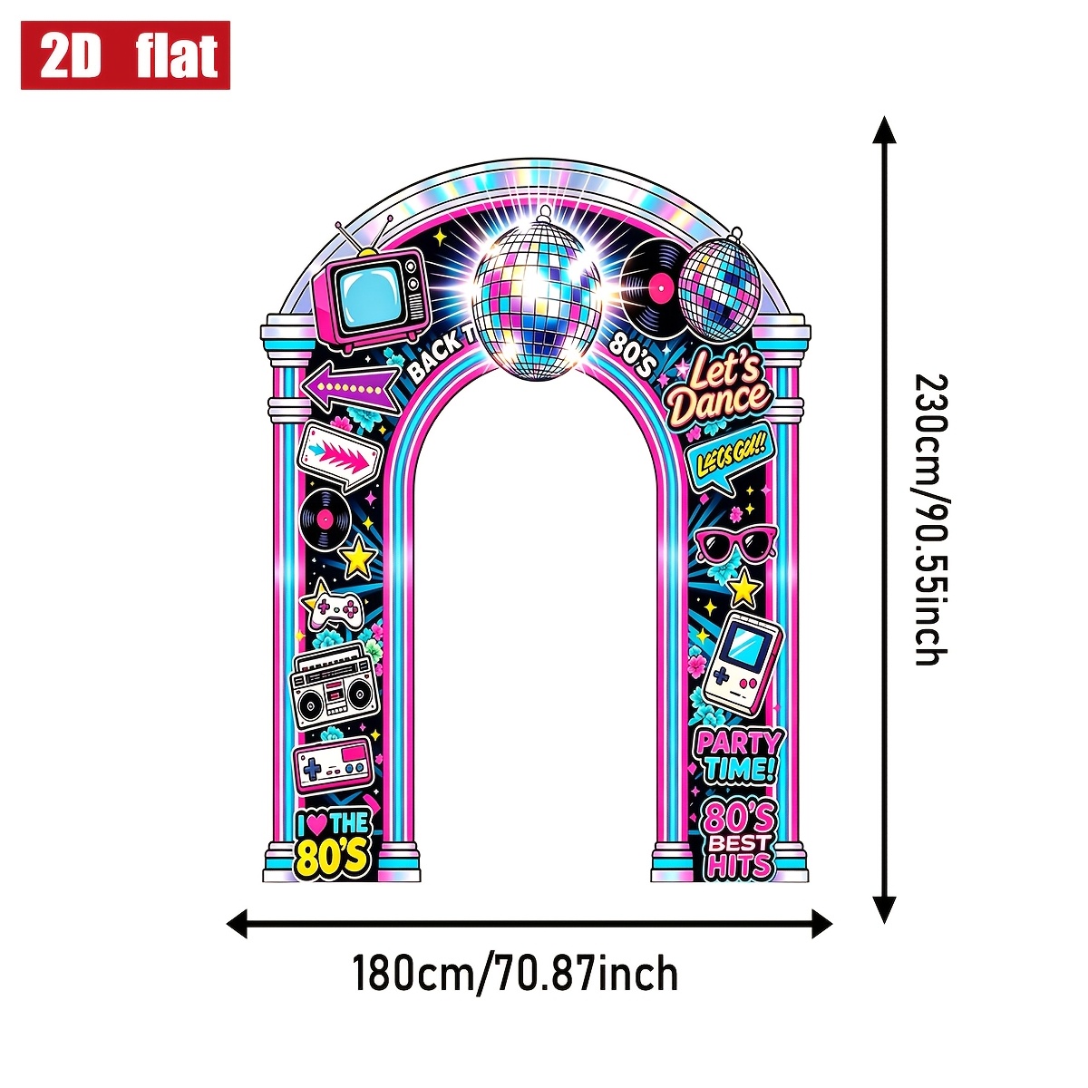TEMU Bannière plate 2D 1pc, de bannière disco rétro années 80, Motif vinyle console de jeu vintage, de fond photo pour fête sur le thème rétro, 180 X