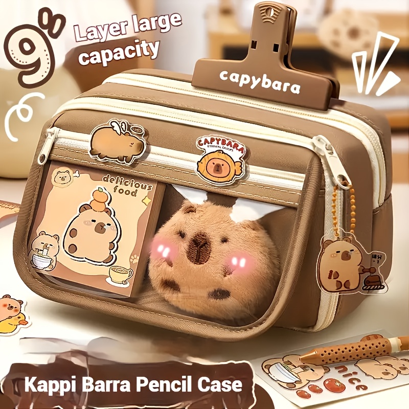 

7pcs-9-layer Large-capacity Capybara Pencil Case, Including Pencil Case. Dolls, Stickers